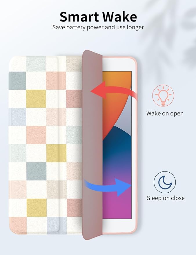 Case for iPad 9th/ 8th/ 7th Generation Case 10.2&amp10.5 Inch (2021/2020/2019 Release) Slim Lightweight Soft Trifold Back Cover with Pencil Holder &amp Auto Sleep/Wake CoverBeige Checkered