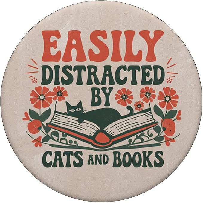 Groovy Cat &amp Book Lover Funny Retro Design PopSockets Adhesive PopGrip