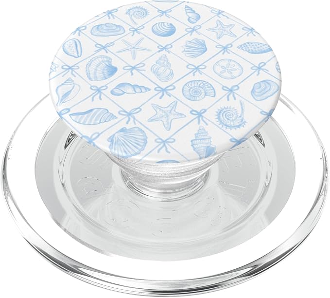 Preppy Coastal Seashells Starfish &amp Bows in Light Blue PopSockets PopGrip for MagSafe