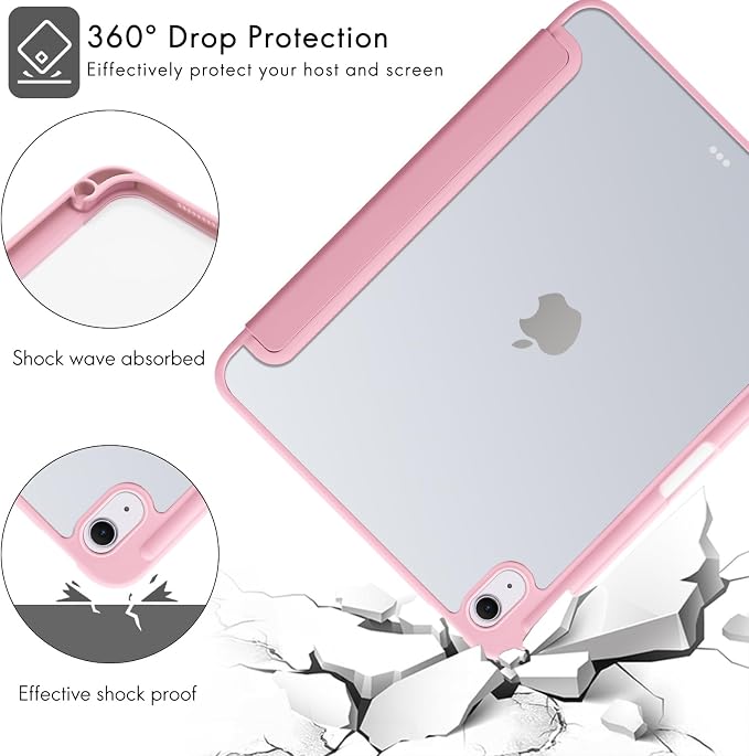 Cute Deer Fawn Rose Flowers Case for iPad 9th/8th/7th Generation | Cute Designs Cover for iPad 10.2 2021/2020/2019 Gen with Pencil Holder | Slim Clear Acrylic Back Auto Sleep/Wake Shell