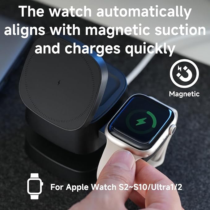 4 in 1 Magnetic Wireless Charging Station15W Fast Charging with Night Light for MagSafe Charger Stand3 in 1 Wireless Charger for iPhone 17/16/15/14/13 Pro MaxApple Watch &amp AirPodsSand Gold
