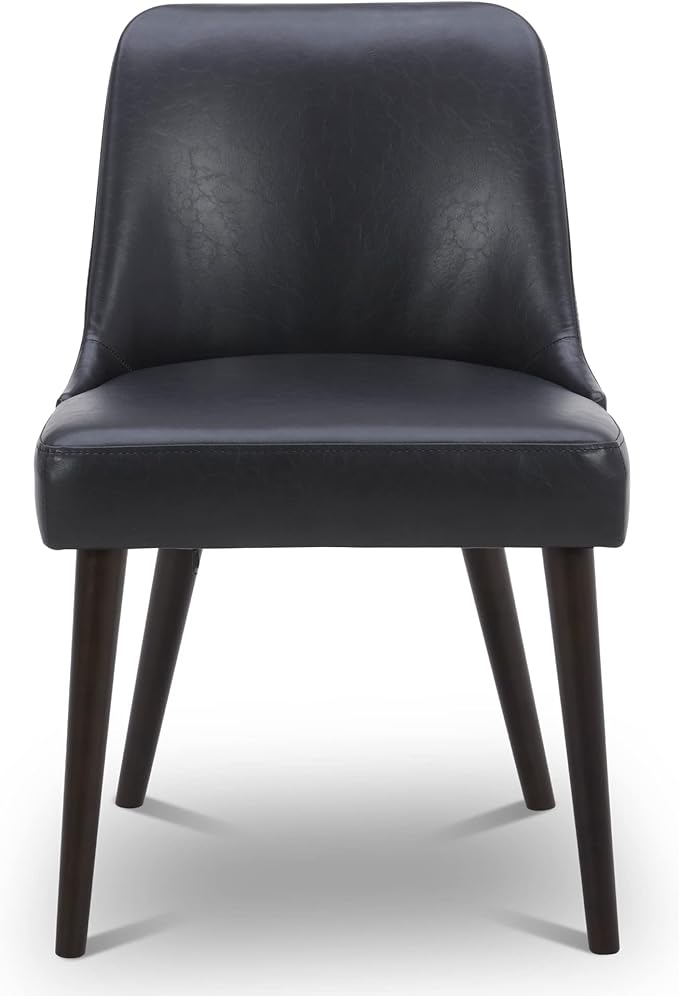 CHITA Mid-Century Modern Dining Chair, Upholstered Fabric Accent Chairs, Set of 2, PU Leather in Black (Dark Gray)