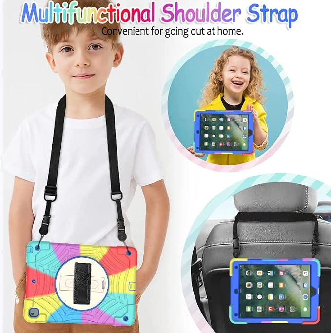 BMOUO Case for iPad 6th/5th Generation Case (9.7 inch 2018/2017) 360°Rotating Stand Hand/Shoulder Strap Shockproof iPad 9.7” Case for iPad Air 2 Black