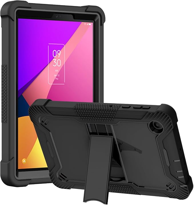 KIQ Guardian Case for TCL Tab 8 LE/TCL Tab 8 Hybrid Shockproof Cover with Kickstand - Black/Black