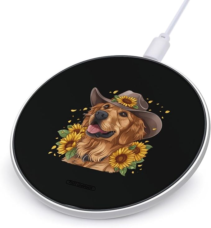 Retriever Dog Sunflower Wireless Charger SlimWireless Charging Pad Anti-Slip Charger Mat for Men Women