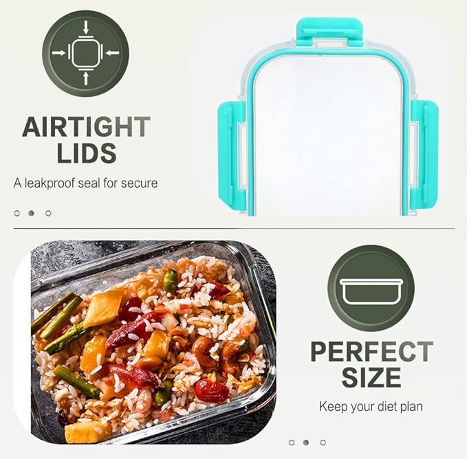KOMUEE 10 Packs 30 oz Glass Meal Prep Containers,Glass Food Storage Containers with Lids,Airtight Lunch Bento Boxes, Microwave, Oven, Freezer and Dishwasher,Green