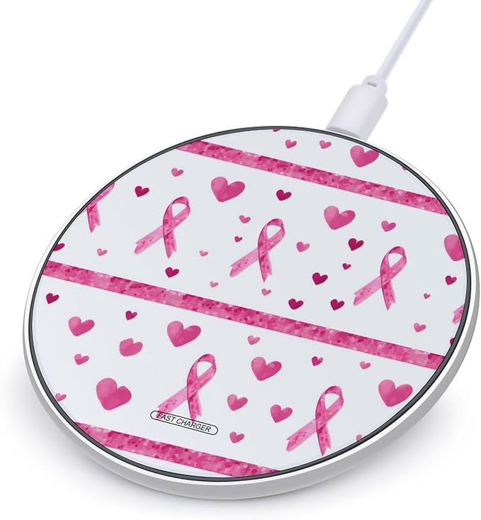 Breast Cancer Awareness Ribbon Wireless Charger Portable Charging Pad | LightweightAll Smartphone