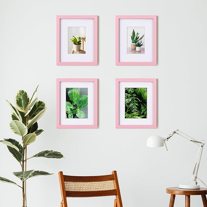 Egofine 8x10 Picture Frame Made of Solid Wood with Plexiglass, Display Pictures 4x6/5x7 with Mat or 8x10 Without Mat for Tabletop and Wall Mounting, Pink