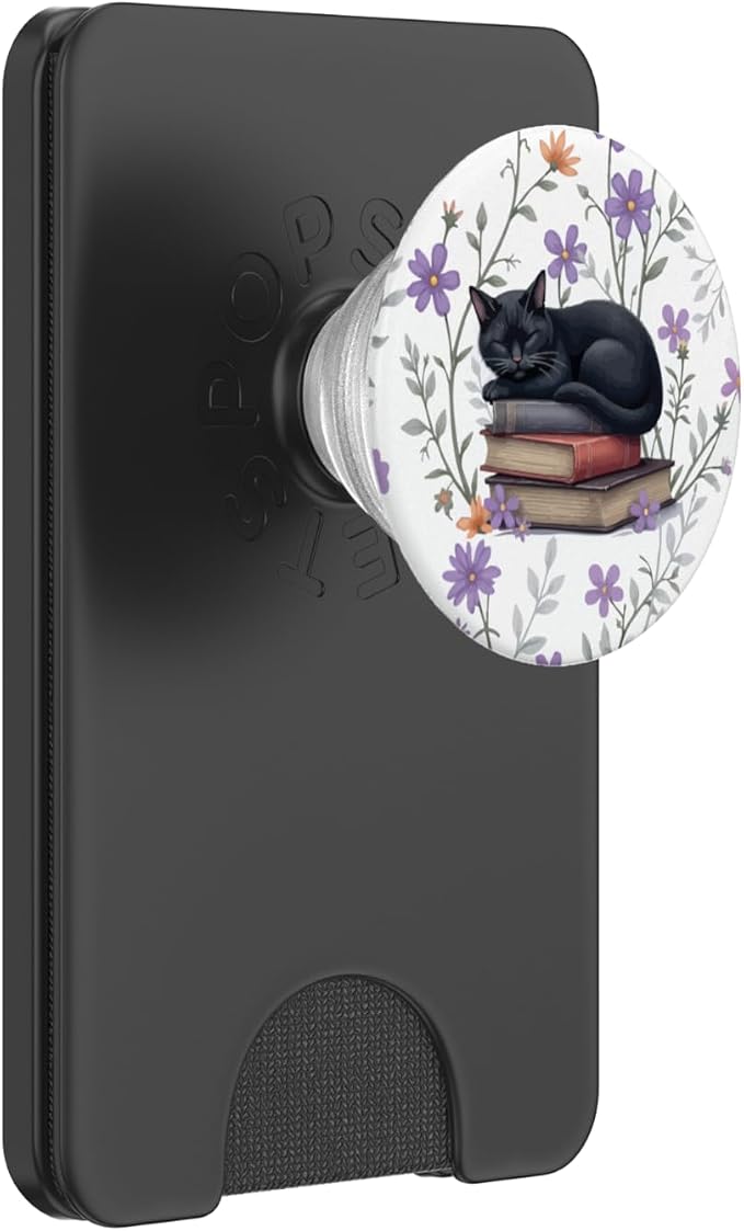 Reading Cat Purple Flower Floral Book Lover Librarian PopSockets PopGrip for MagSafe