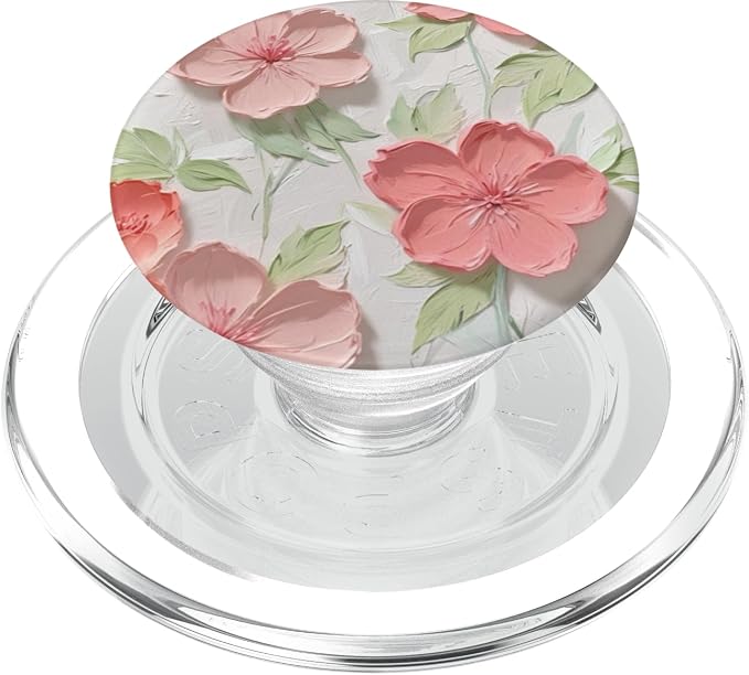 Pink Flowers &amp Green Leaves Pastel Art PopSockets PopWallet for MagSafe
