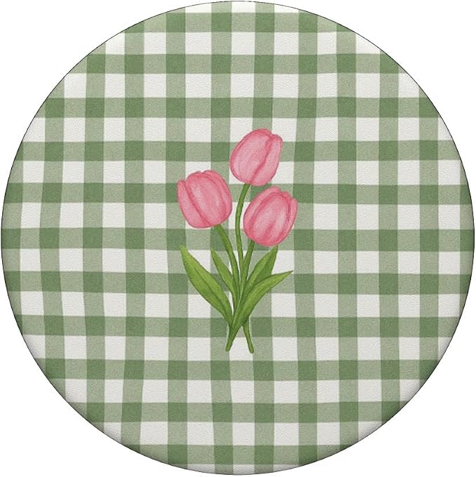 Green Gingham Tulip Floral Pattern PopSockets PopGrip for MagSafe