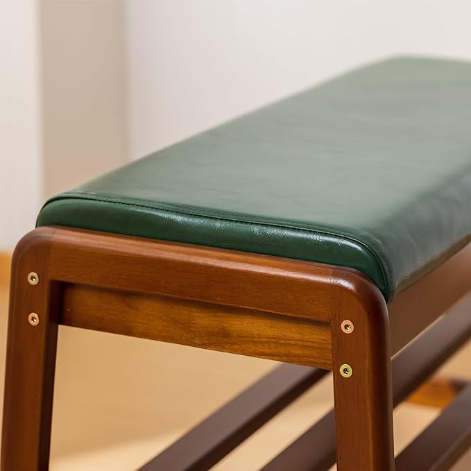 SOBIBO Solid Wood Shoe Bench, 2-Tier Entryway Bench with Cushion and Flip-Open Storage Box, Mid-Century Modern Shoe Bench Rack for Hallway, Mudroom(Green, 31.5'')