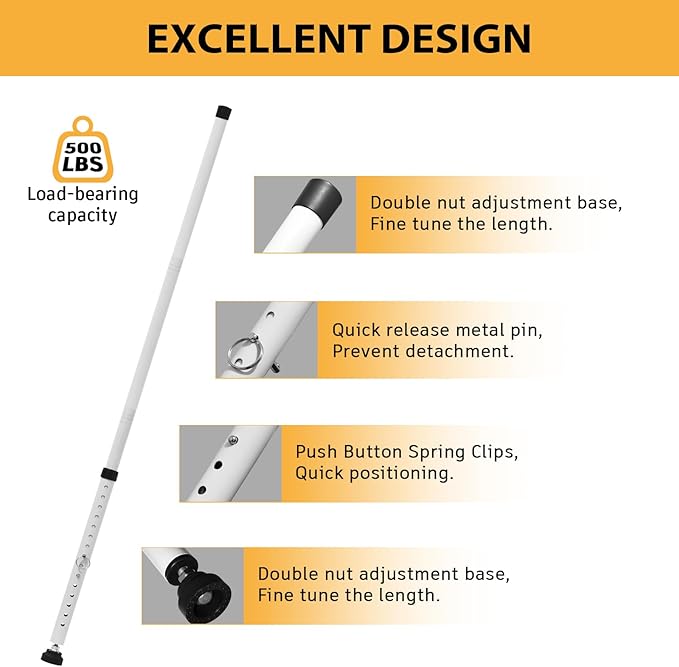 PBHEPJ Sliding Door Security Bar, 18.5-51 inch Adjustable Patio Door Security bar with Rubber Tips, Multi-use Window Security Bars, Sliding Door Stopper, White, 1 Pack