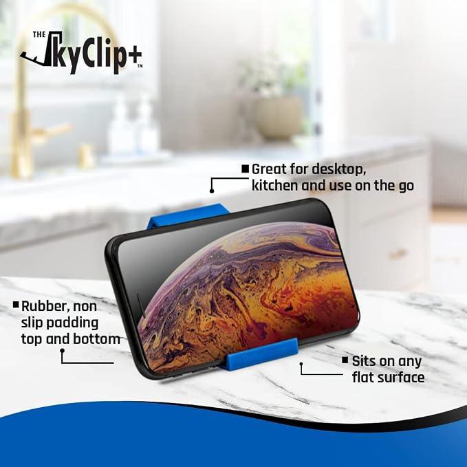 The SkyClip+ Phone &amp Tablet Holder for Air Travel Home and Office Use - Inflight Phone Mount &amp Stand Compatible with iPhone Android Kindle and Tablets - Ultimate Travel Accessory (Black)