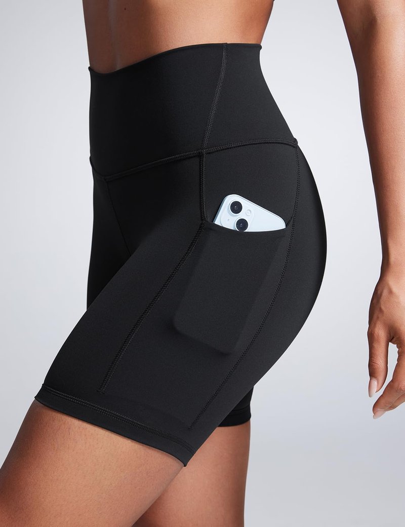 CRZ YOGA Butterbreeze Athletic Biker Shorts Pockets 6'' - High Waist Workout Gym Volleyball Running Yoga Womens Black Medium