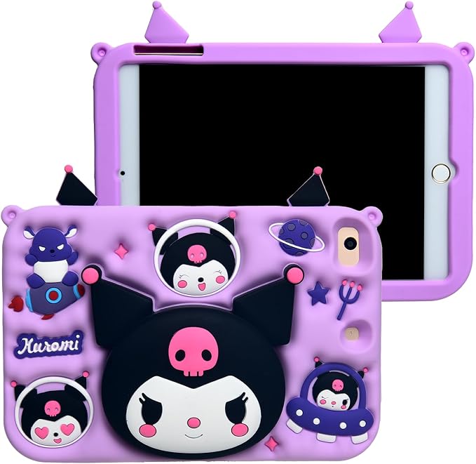 Cartoon Case for iPad mini 1/2/3/4/5 7.9，MONEHOYSY Cute Soft Silicone Kickstand [Drop ProofShock ProofAnti Slip] Back Stand Cover Case for Kids Children Teens Girls Boys (Kitty-1)