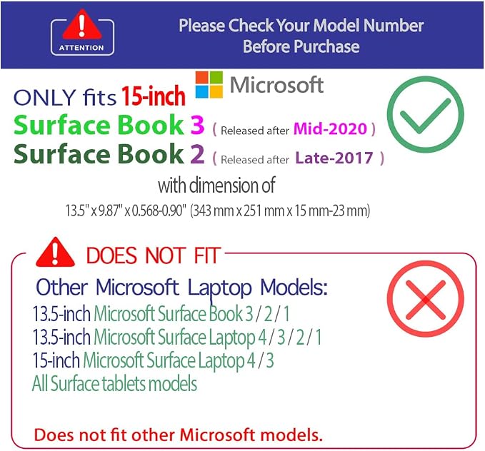 mCover Case Compatible for 2017~2022 15 Microsoft Surface Book 2/3 with Detachable Tablet Display ONLY (NOT Fitting Cheaper Surface Laptop Models) - Aqua