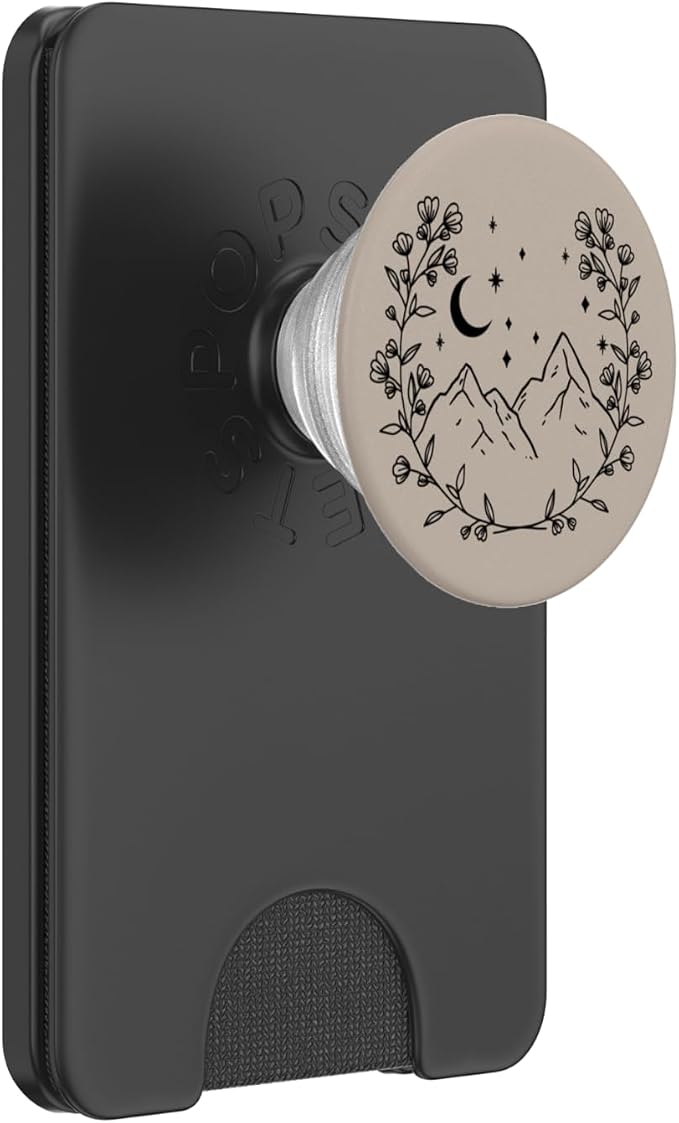 Taupe - Boho Chic Floral Moon Mountain PopSockets Adhesive PopGrip