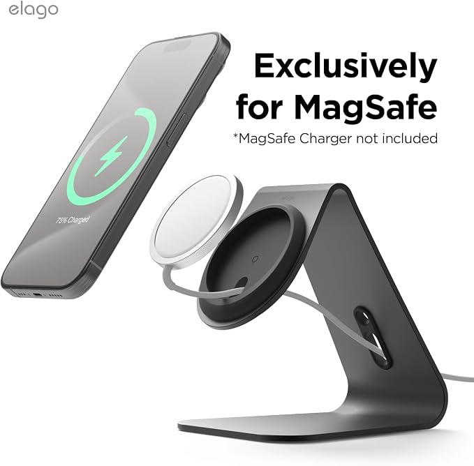 elago MS4 Charging Stand for MagSafe Charger | Aluminum Stand for iPhone Series Designed for iOS17 Standby Mode (Cable Not Included) (Black)