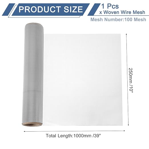 uxcell 100 Mesh 39" x 10" Woven Wire Mesh, 316 Stainless Steel Air Vent Filter