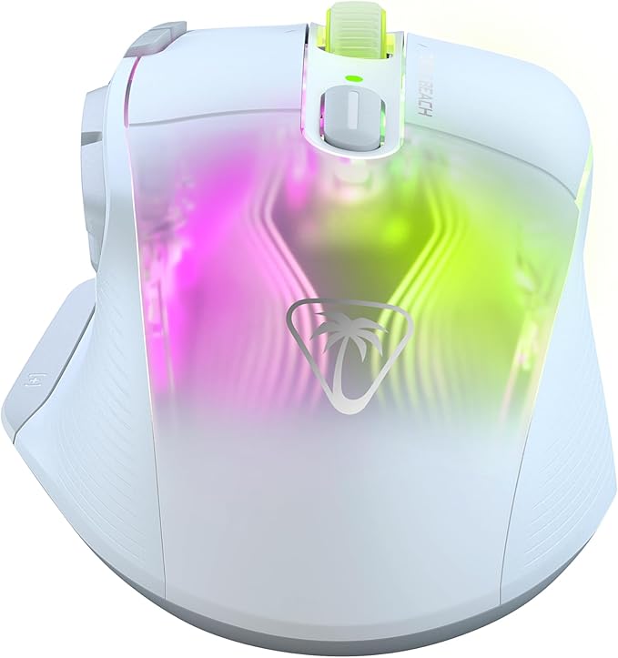 Turtle Beach Kone XP Air Wireless RGB Gaming Mouse, 19000 DPI Optical Sensor, 100-hour Rechargeable Battery & Charging Dock, 29 Programmable Inputs, Ergonomic Design, Bluetooth, 4D Wheel – White