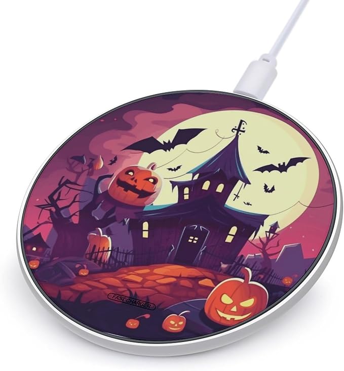 Happy Halloween Wireless Charger Aluminum Alloy Frame 10W Fast Charging Pad with Indicator Light 6mm Thin &amp Portable Wireless Charging Pad for Travel Home Office Desk