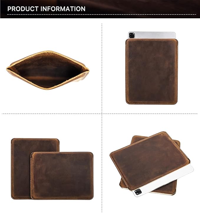 Top Grain Leather 12.9 Tablet Sleeve Slim Protector Vintage Design Fully Handmade Compatible with 12.9 iPad Pro 3/4/5/6 Gen Fits A2233 A2069 A2378 A2379 A2461 A2462 Coffee 12.9 Inch