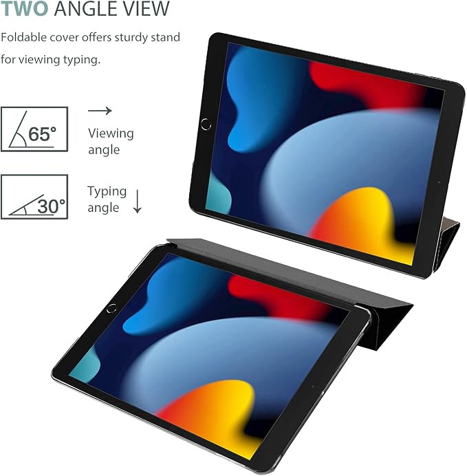 ProCase iPad 10.2 Case 2021 9th Gen/ 2020 8th Gen/ 2019 7th Gen Case with Tempered Glass Screen Protector Slim Stand Hard Shell Protective Smart Cover for 10.2” iPad 9th/8th/7th Generation -Black