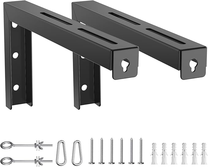 WALI Universal Projector Screen Ceiling Mount, Wall Hanging Mount L-Brackets, 12 inch Adjustable Extension with Hook Kit, Perfect Projector Screen Placement Hold up to 80 lbs (PSM001XL-B), Black