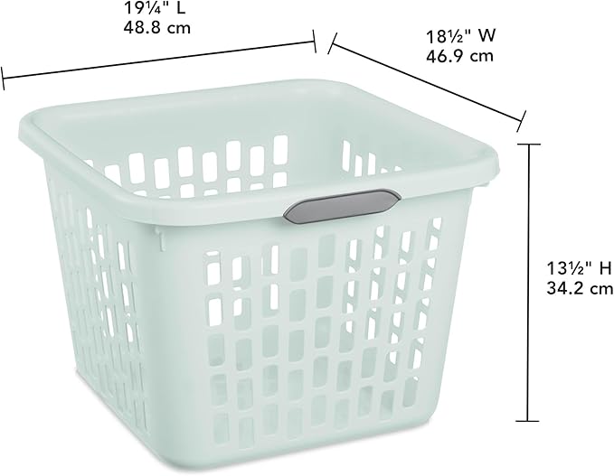 Sterilite Laundry Basket, Plastic Clothes Hamper, Large Square Bin with Comfort Grip Handles and Reinforced Rim, 1.5 Bushel Capacity, Mint, 12 Pack