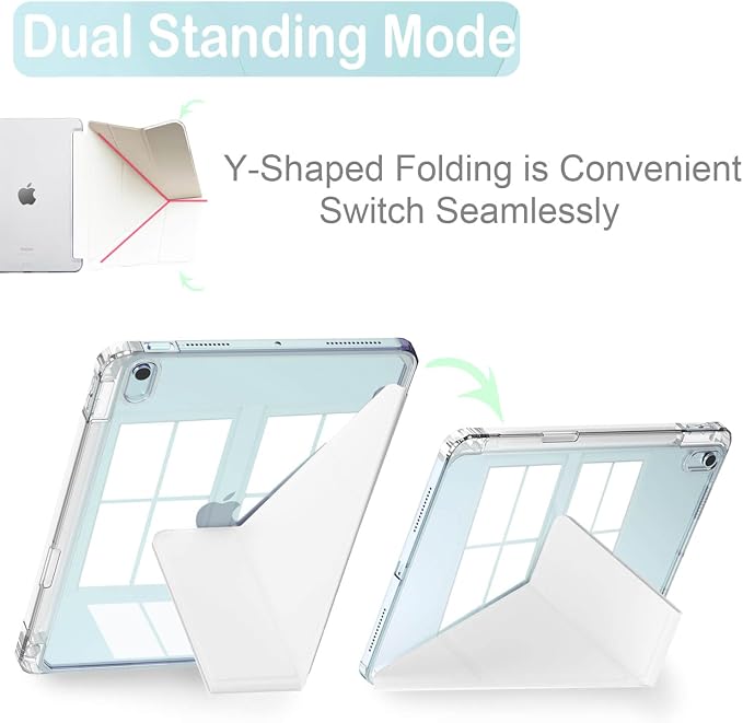 Feams Case for iPad Air 11-inch M4 2026 / M3 2025 / M2 2024 iPad Air 5th/4th Generation 2022/2020 10.9 Inch Y-Fold Standing Case Clear Back with Portrait Stand &amp Pencil Holder Beige Checkered