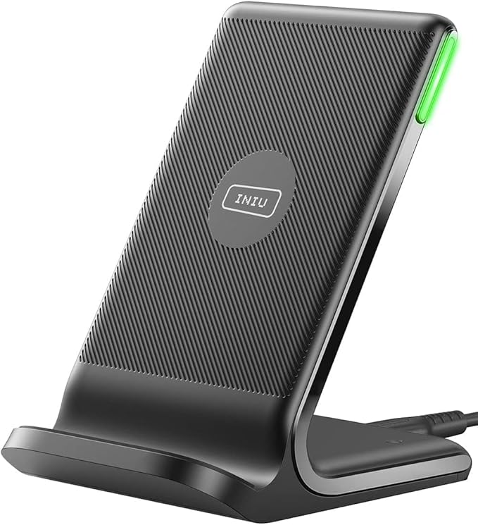 INIU Wireless Charger 15W Fast Wireless Charging Phone Station with LED | Sleep-Friendly Adaptive Light Exclusive Temp°Guard Wireless Charging Station for iPhone 17 16 Pro Max Samsung S25 S24 etc