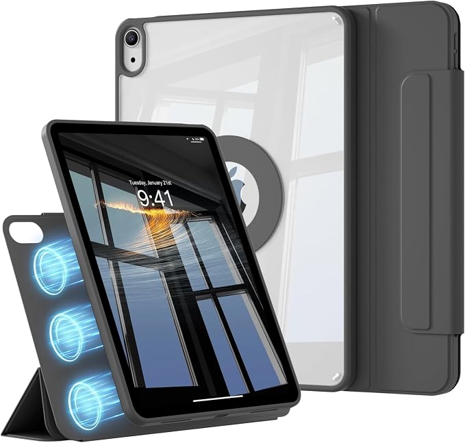 Hybrid Case for iPad A16 11th/10th Generation 11/10.9 with Clasp | 2025/2022 Magnetic Detachable Trifold Stand Portrait/Landscape Angle Clear Protective Case Auto Wake/Sleep Black
