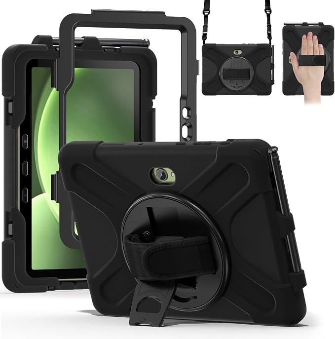 Samsung Galaxy Tab Active5/Active 3 8.0 Case with 360 Stand Handle Hand Strap &amp Shoulder Strap for Galaxy Tab Active5 8 2024 X300/X307 Active3 8 2020 T570/T575/T577 (Black)