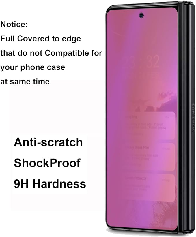 2 Pack Outer Anti-Blue Privacy Tempered Glass For Samsung Galaxy Z Fold 5 / Z Fold 4 Front Mirror Anti-Spy Screen Protector Anti-Peeping Full Covered Film Electroplated Blue