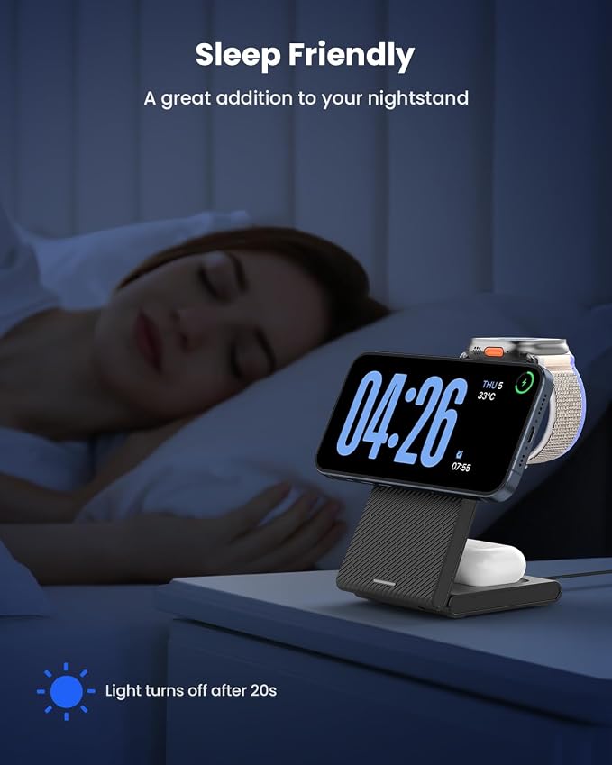 Wireless Charger Stand CIYOYO 3 in 1 Fast Wireless Charging Station Dock for Apple Watch 11/9/8/7/6/SE/5/4/3/2 Airpods 3/2/Pro iPhone 17/16/15/14/14 Plus/14 Pro Max/13/13 Pro/12/12 Pro/SE/X/XR/XS/8