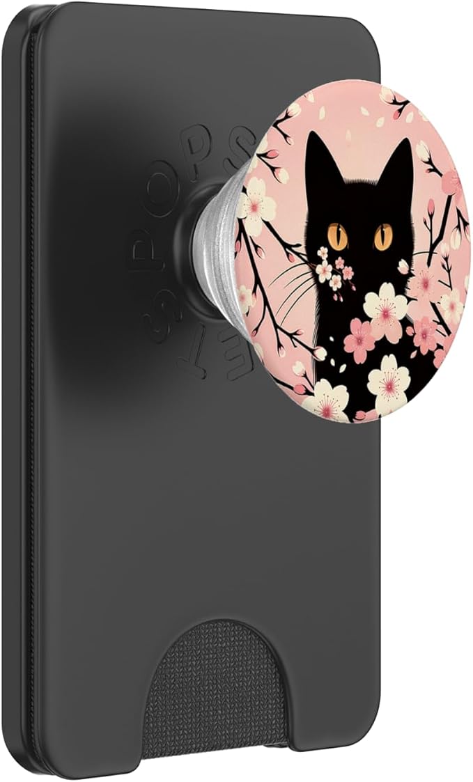 Cat Aesthetic Flower Floral Cherry Blossom Cat Pink Kawaii PopSockets PopGrip for MagSafe