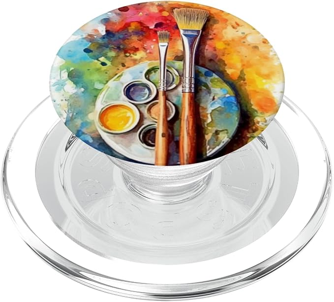 Watercolor Paints Palette And Paintbrush Painter Artists PopSockets Adhesive PopGrip