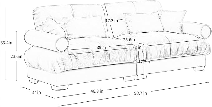 93.7” Loveseat Sofa, 2 Seater Modular Sectional Sofa, Camel Large Sectional Couches for Living Room, Fluffy Couch Set, Love Seat, Velvet Cloud Couch with 4 Pillows, Deep Seat Sofas for Living Room