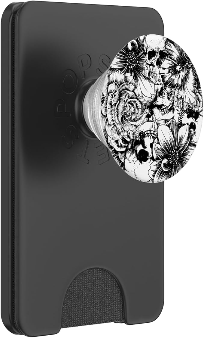 Black and White Floral Skulls PopSockets Adhesive PopGrip