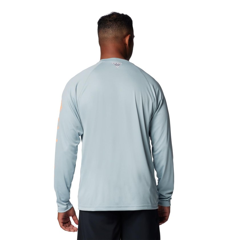 Columbia Men's PFG Terminal Tackle Long Sleeve Fishing Shirt, Crushed Blue/Bright Nectar Logo, 3X Tall