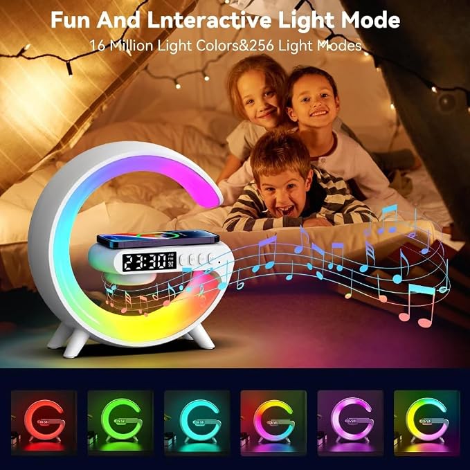 Desktop Mobile Phone Wireless Charger Pad Stand RGB Night Light Fast Charging Station for iPhone Samsung Xiaomi Huawei (Black)