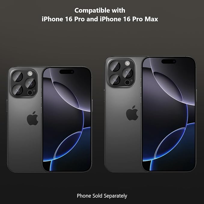 SAHARA - Ultra-Strong Camera Lens Protector for iPhone 16 Pro/16 Pro Max (2-Pack) Black (ZD00161)
