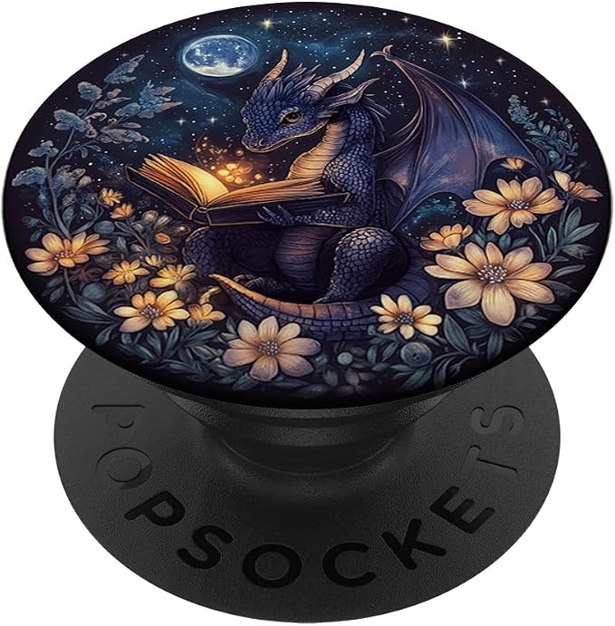 Cute Dragon Books Starry Sky Flower Bookworm Book Lover PopSockets Adhesive PopGrip