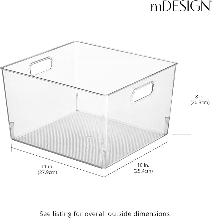 mDesign Large Plastic Office Storage Organizer Container Bin with Handles - Basket for Cabinet, Cupboard, Desk, Closet and Shelf Organization - Holds Notebook, Books - Ligne Collection, 8 Pack, Clear