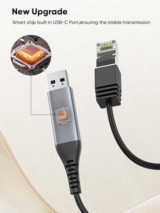 CableCreation USB to Ethernet Cable 10FT USB to RJ45 Internet LAN Cable | 1000Mbps High Speed Gigabit Directly Connected Compatible with Laptop Desktop PC Switch and More