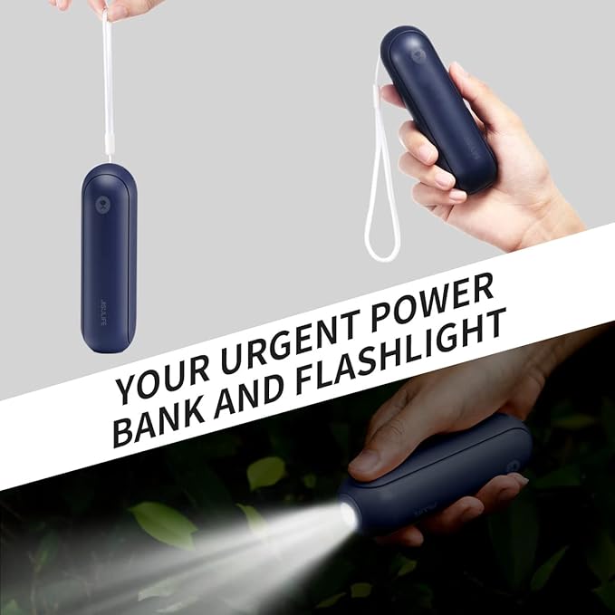 JISULIFE Portable Handheld Fan, Mini 3 In 1 with Rechargeable Battery, Personal Pocket Fan for Travel, Outdoor, USB Power Bank, Flashlight, Essential Ideal Gifts for Summer/Vacation/Concert - Blue