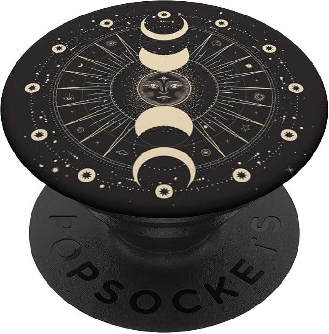 Sun and Moon Phases Astrology Space Stars Black PopSockets Adhesive PopGrip