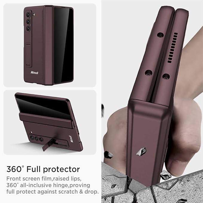 Miimall for Fold 6 Case with Privacy Screen Protector, Z Fold 6 Phone Case Stand, Heavy Duty, Full-Body Magnetic Hinge Protection Shockproof All-Inclusive Cases for Galaxy Z Fold 6 Wine Red