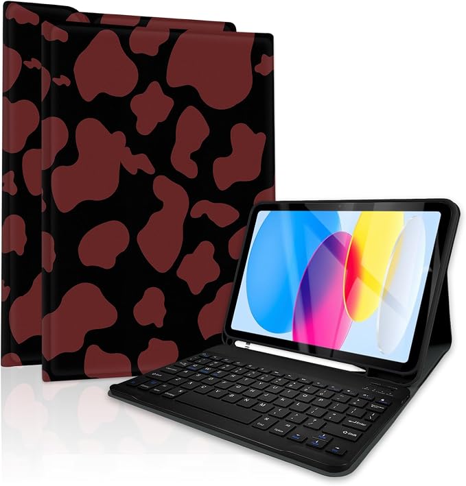 for Bluetooth Keyboard for iPad 10th Gen 10.9 inch (2022) case (A16) 11th / 10th Gen Case 11'' (2025) with 7-Color Backlights Pencil Holder Detachable Rechargeable - Black Cow
